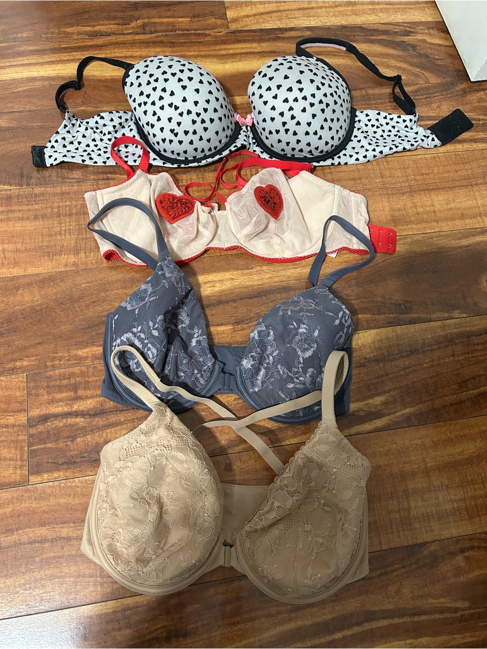 Victoria's Secret Bra Set - Black/White Heart Print, Red/Ivory, Gray, Tan